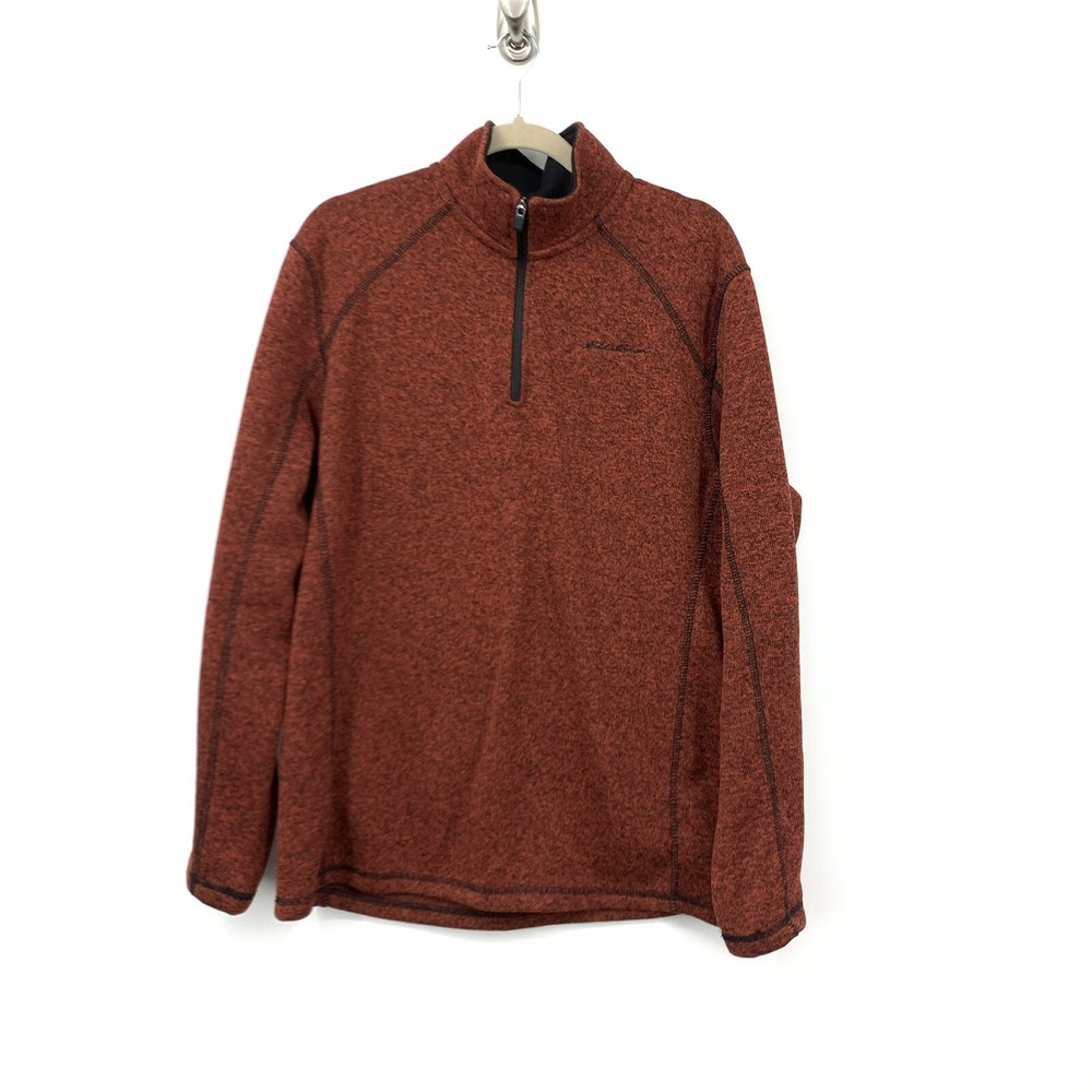 Eddie Bauer Men Large Pullover 1/4 Zip‎ Fleece Marbled Red Sweatshirt